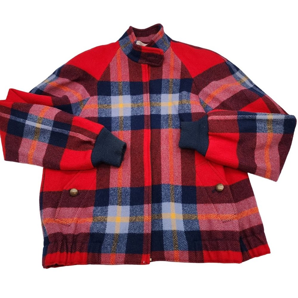 Pendleton Vintage Plaid Wool Jacket Womens size Medium BROKEN ZIPPER